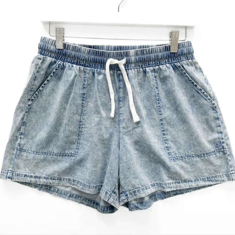 Acid Wash Elastic Waistband Stretch Cotton Shorts
